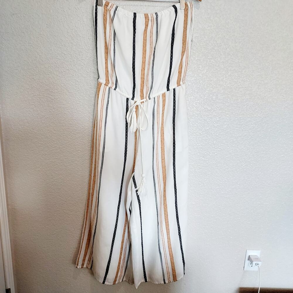 For The Republic Strapless Striped Linen Romper Size M - Picture 2 of 10
